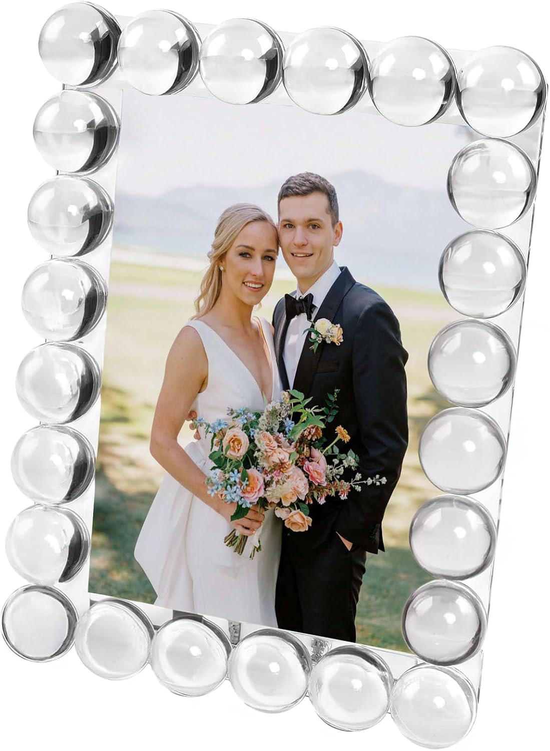 5x7 Clear Bubble Crystal Picture Frame,with 24 Clear Balls,Crystal Standing Photo Frame,Exquisite Desk Craft,Vertical Display,for Office and Home - Image 2