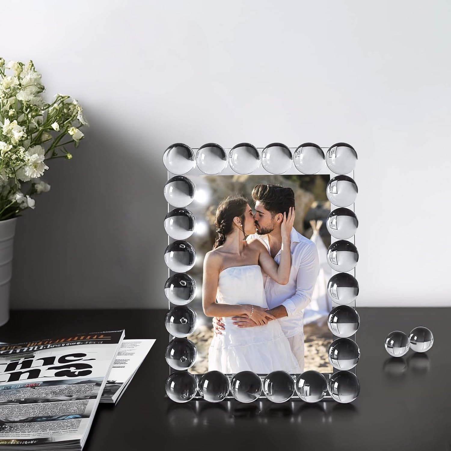 5x7 Clear Bubble Crystal Picture Frame,with 24 Clear Balls,Crystal Standing Photo Frame,Exquisite Desk Craft,Vertical Display,for Office and Home - Image 3