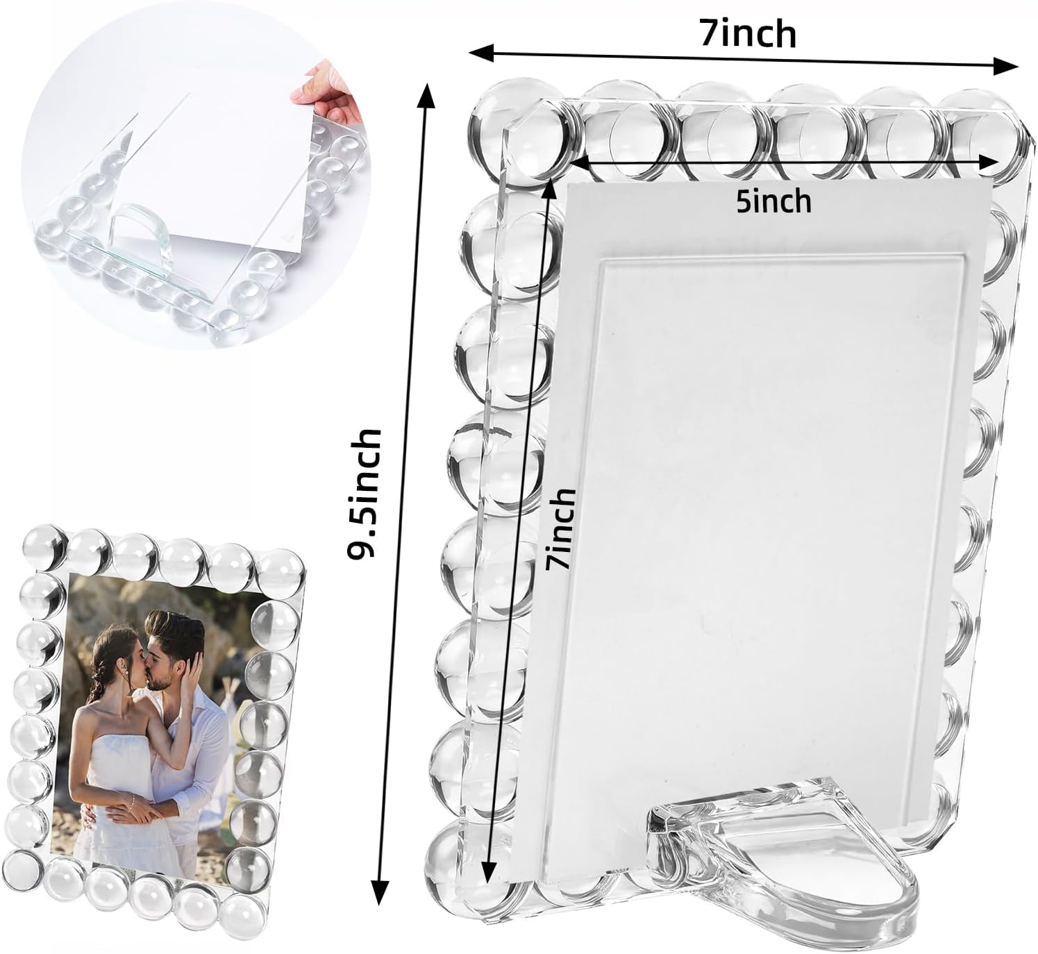 5x7 Clear Bubble Crystal Picture Frame,with 24 Clear Balls,Crystal Standing Photo Frame,Exquisite Desk Craft,Vertical Display,for Office and Home - Image 7