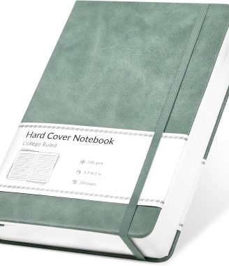 CAGIE Lined Journal Notebook for Women Men 320 Pages 100 Gsm Paper Thick Journaling Notebooks A5 Leather Journals for Writing Hardcover Journal Supplies for Work Note Taking Diary, 5.7x8.3 In, Green